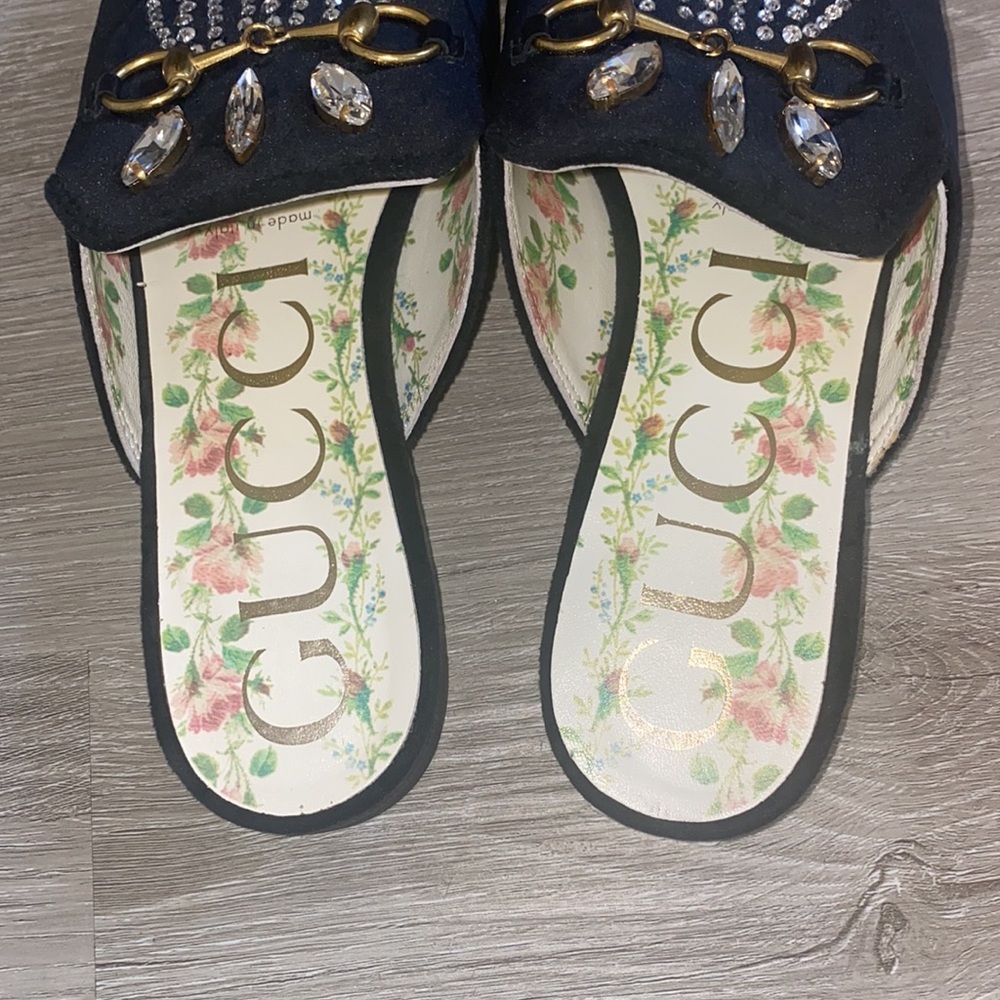 SOLD ❤️ Gucci Black Princetown Velvet Crystals Mules SZ 7 - Picture 5 of 11